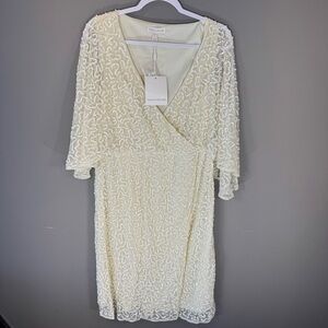 NWT Maya Deluxe Ivory Sequined Wrap Midi Dress Elegant Women’s 14